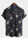 Men's Cotton Sunflower Floral Cruise Beach Summer Holiday Short Sleeve Hawaiian Button Up Shirt