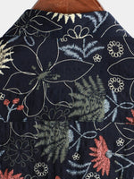 Men's Cotton Sunflower Floral Cruise Beach Summer Holiday Short Sleeve Hawaiian Button Up Shirt