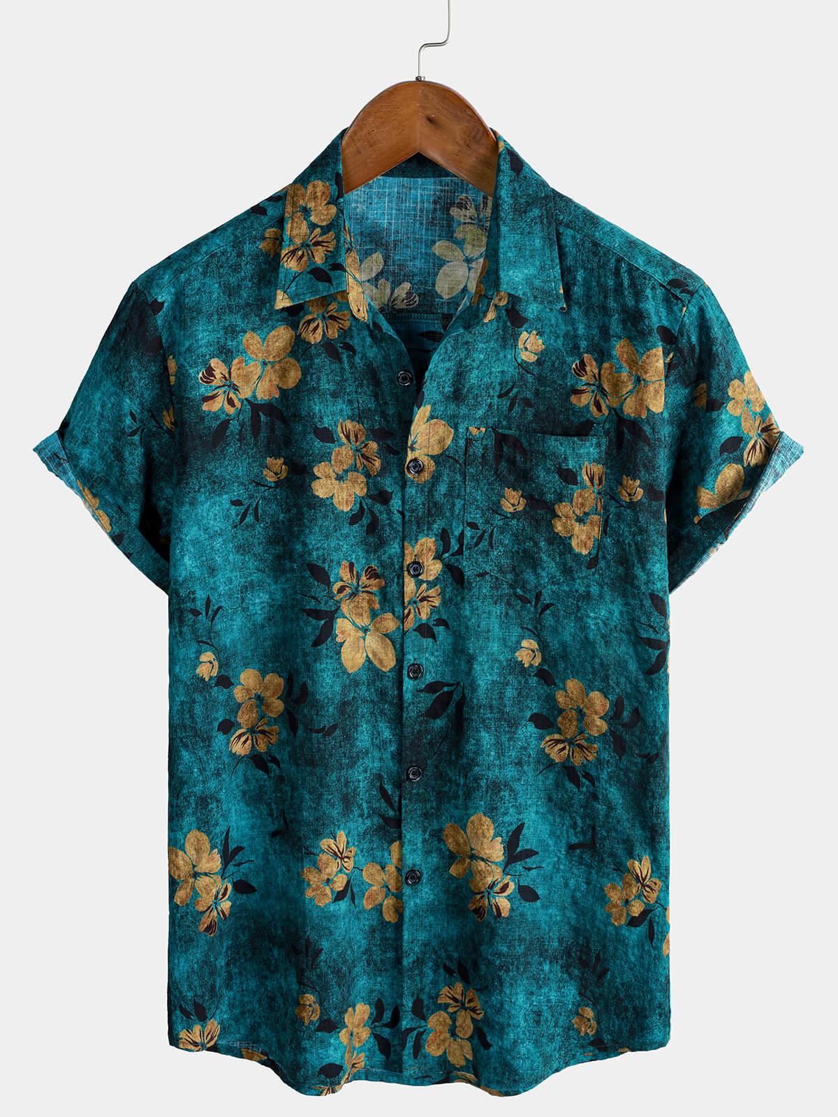 Men's Floral Print Pocket Holiday Short Sleeve Shirt