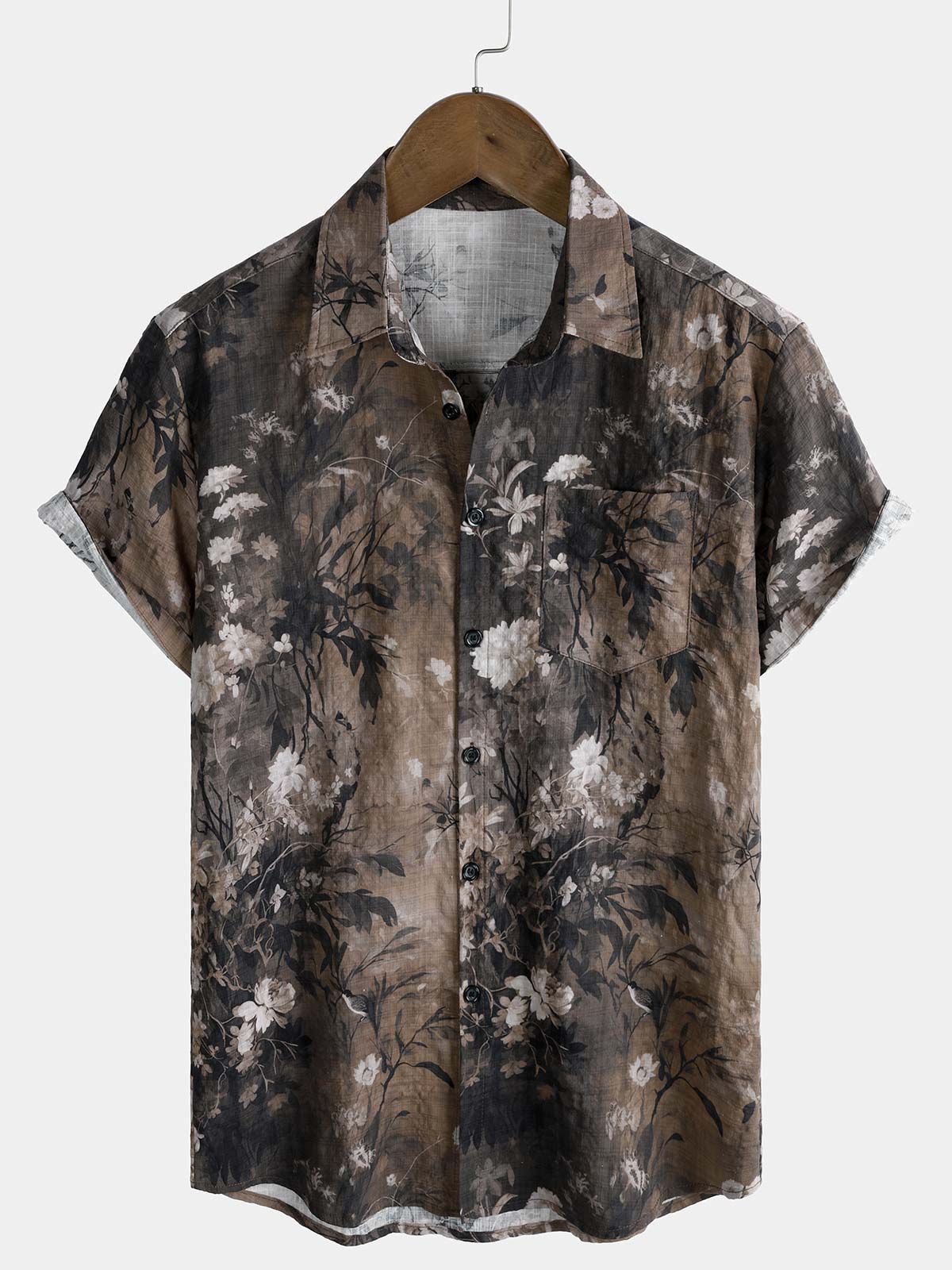 Men's Retro Floral Print Button Up Short Sleeve Shirt