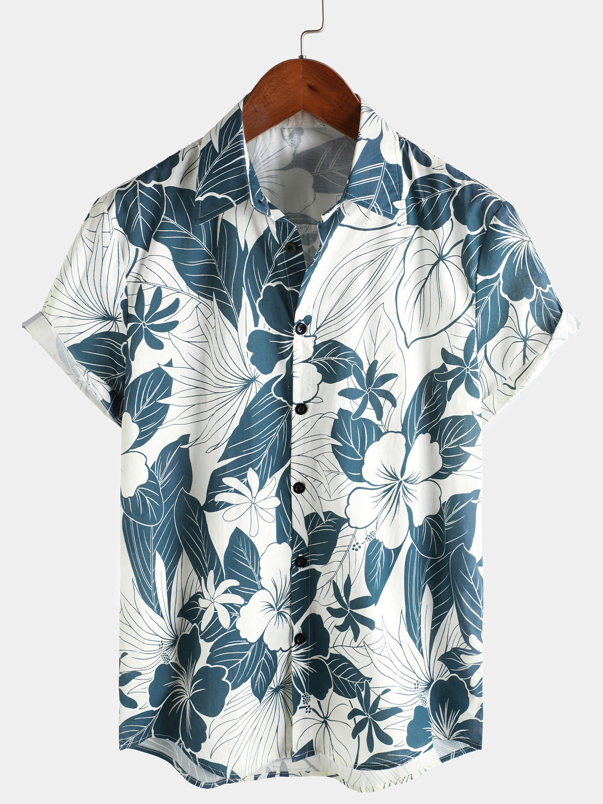 Men‘s 100% Cotton Hawaiian Floral Short Sleeve Button Beach Shirts