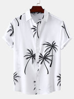 Men's Palm Tree Print Hawaiian Button Up Summer Short Sleeve Shirt
