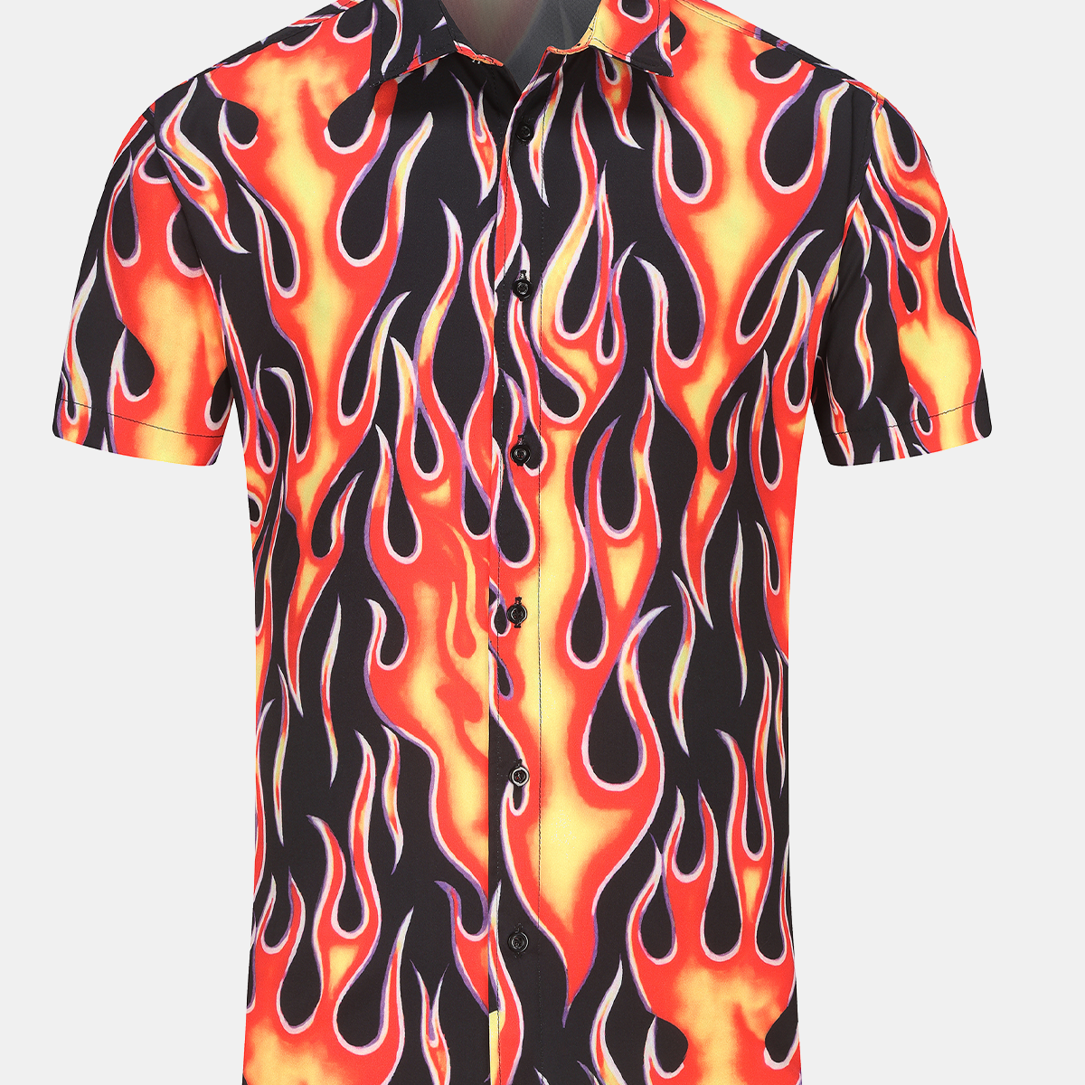 Men's Fire Print Summer Cool Casual Funny Short Sleeve Shirt