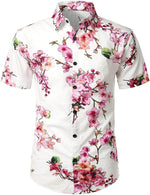 Men's Flower Print Cotton Hawaiian Short Sleeve Shirt
