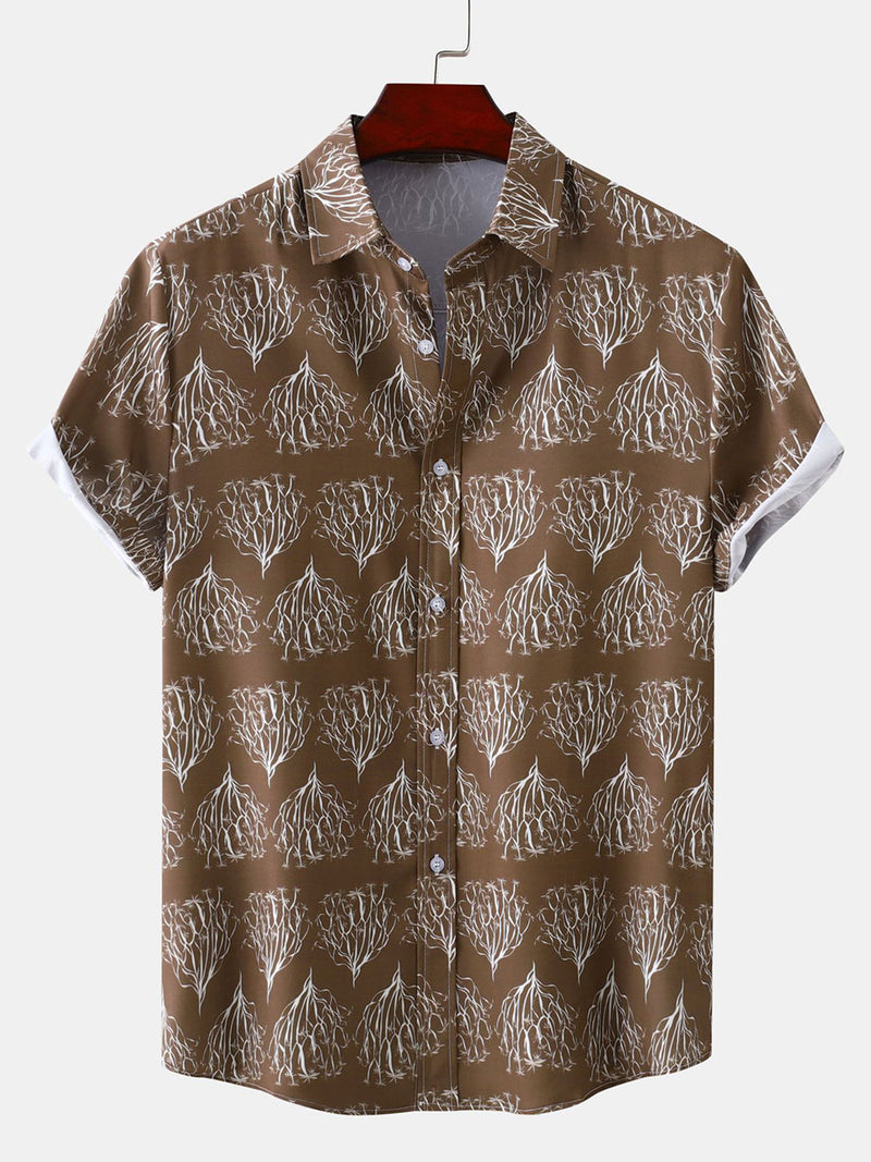 Men's Casual Vintage Floral Print Vacation Button Up Short Sleeve Shirt