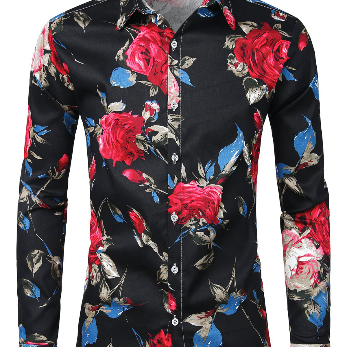 Men's Floral Cotton Long Sleeve Shirt