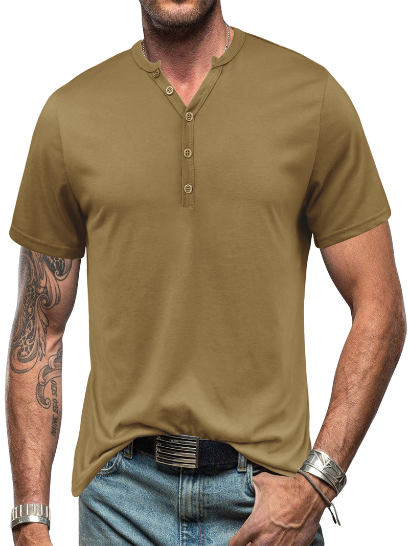 Men's V Neck Breathable Solid Color Casual Cotton Short Sleeve T-Shirt