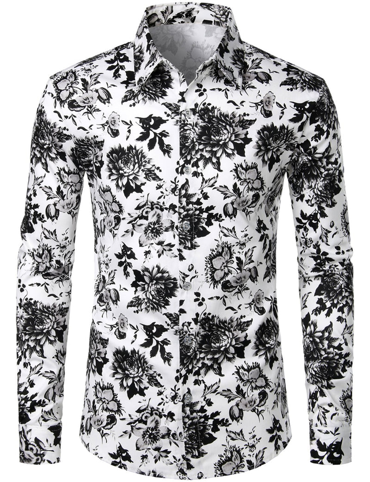 Men's Floral  Long Sleeve Cotton Casual Button Down Shirt