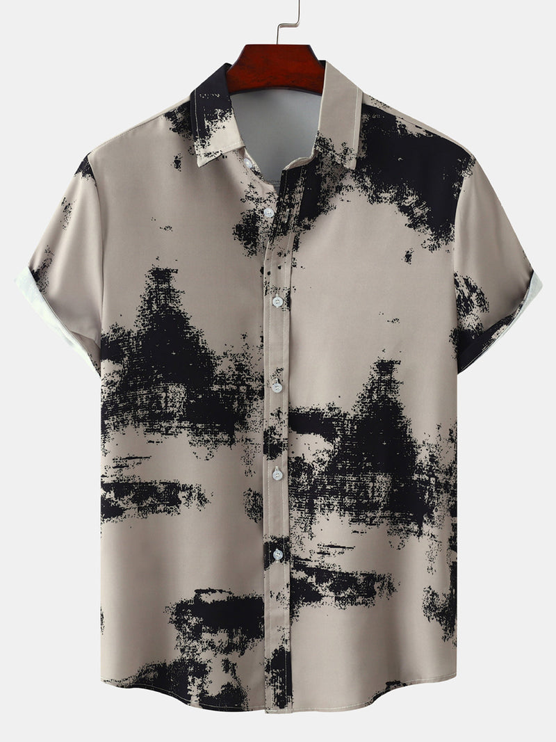 Men's Abstract Print Casual Button Up Short Sleeve Shirt