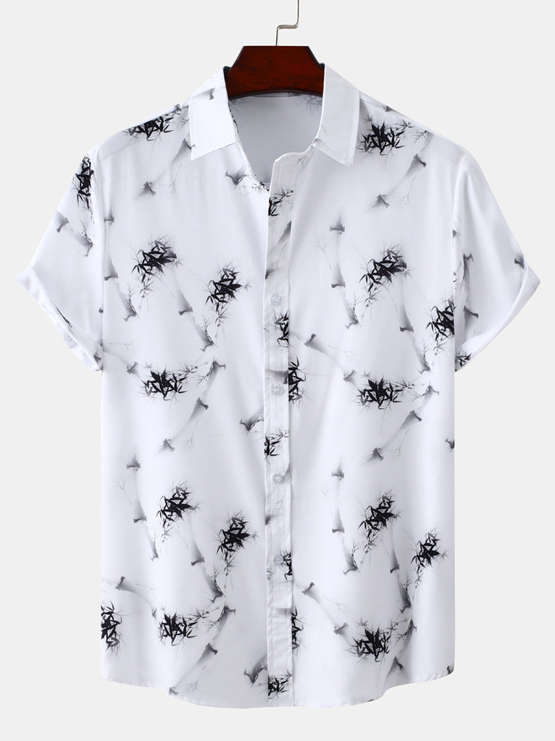 Men's Bamboo Print Vacation Short Sleeve Button Up Casual Shirt