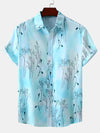 Men's Flower Print Light Blue Vacation Beach Short Button Up Sleeve Hawaiian Shirt