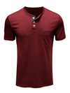 Men's Summer Solid Color Cotton Casual Henley Collar Short Sleeve T-Shirt