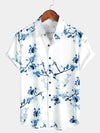 Men's Floral Print Lapel Button Holiday Short Sleeve Shirt
