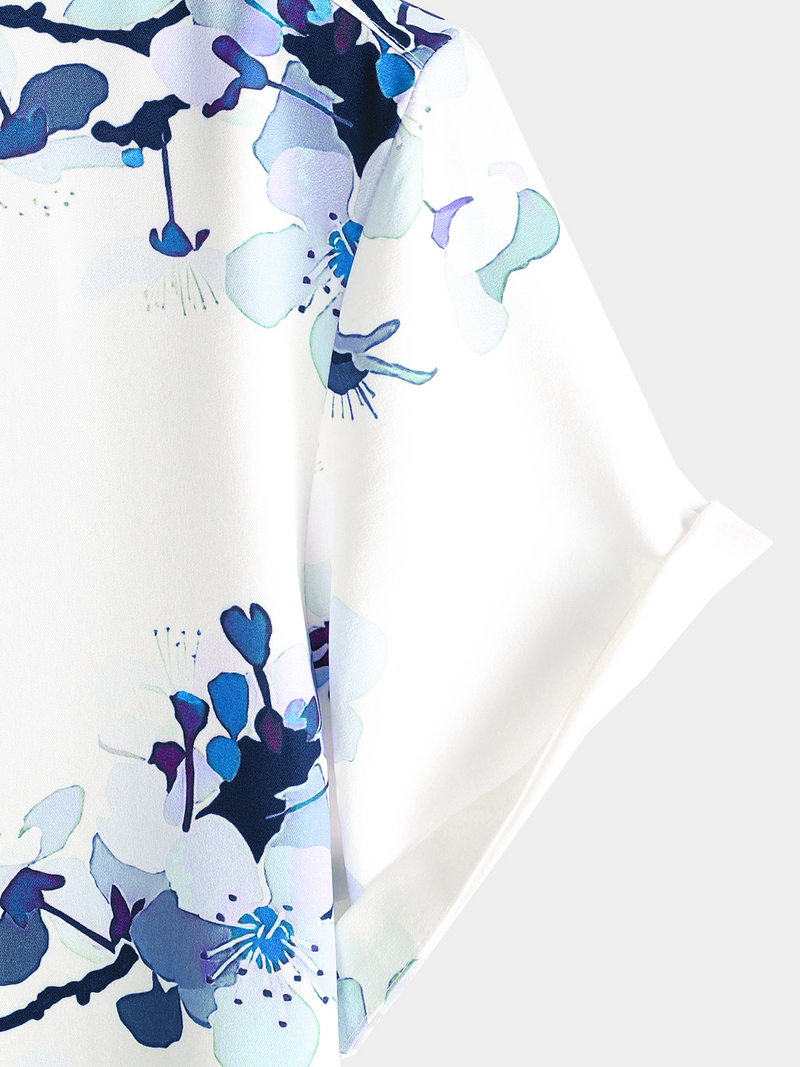 Men's Floral Print Lapel Button Holiday Short Sleeve Shirt