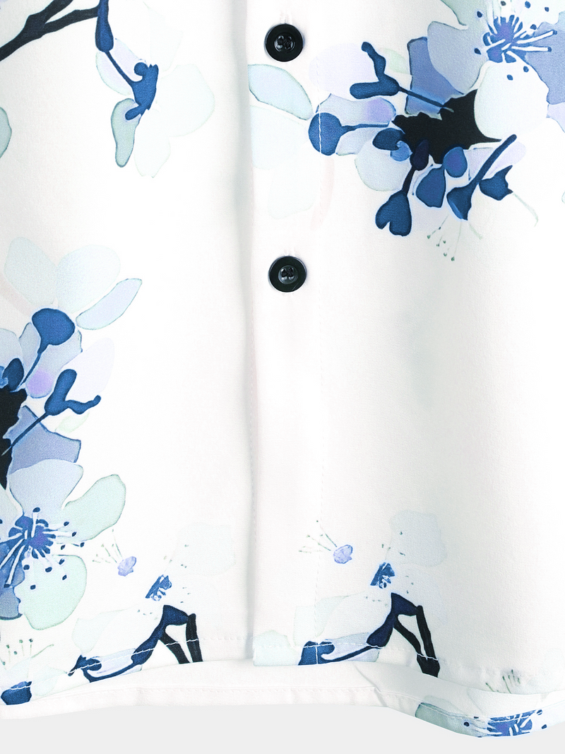 Men's Floral Print Lapel Button Holiday Short Sleeve Shirt