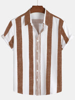 Men's Vintage Vertical Striped Casual Short Sleeve Shirt