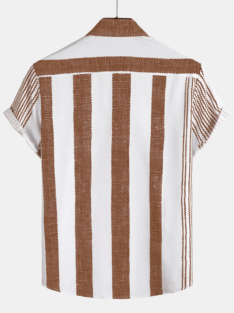 Men's Vintage Vertical Striped Casual Short Sleeve Shirt