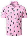 Men's Cactus Print Pink Cotton Holiday Sports Golf Short Sleeve Polo Shirt