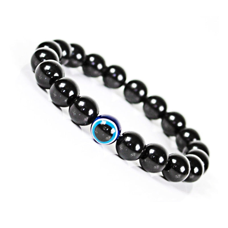Devil's Eye Black Glass Shiny Bead Bracelet