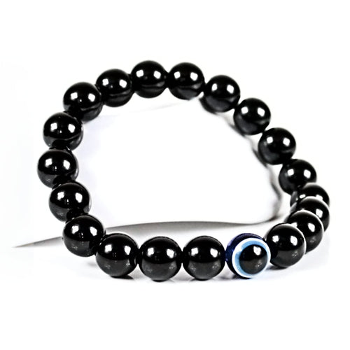 Devil's Eye Black Glass Shiny Bead Bracelet
