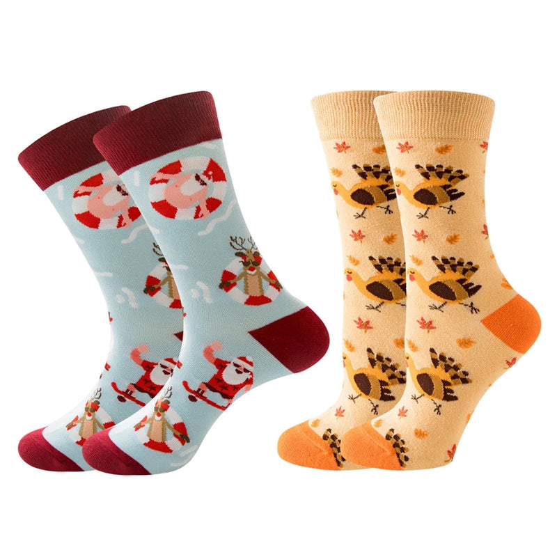 Funny Print Festival Party Holiday Thanksgiving And Christmas Cotton Socks