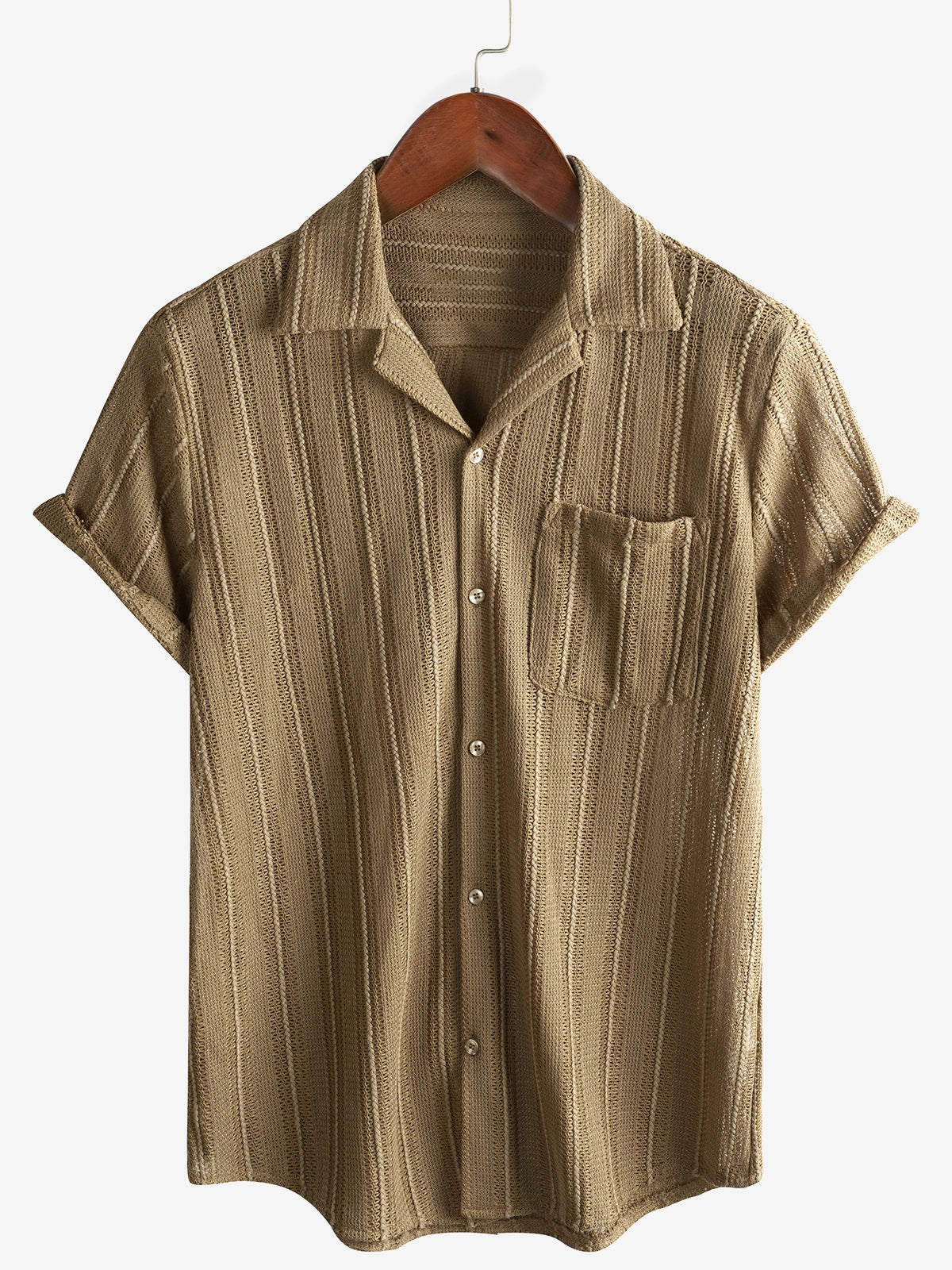 Men's Summer Lace Short Sleeve Casual Button Up Beach Shirt