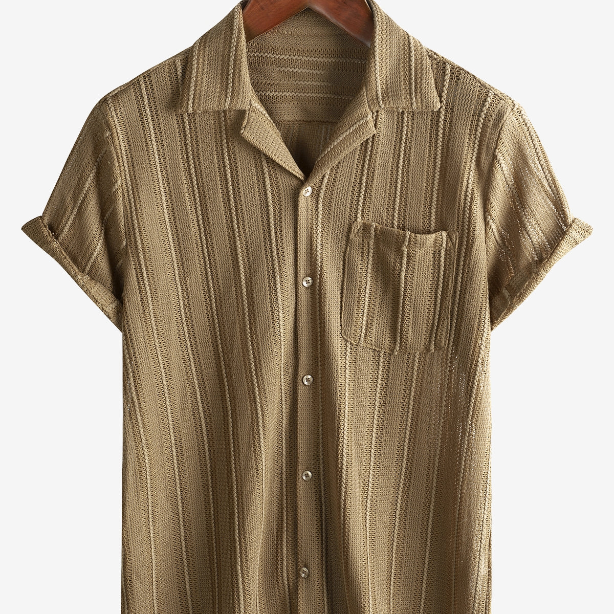 Men's Summer Lace Short Sleeve Casual Button Up Beach Shirt