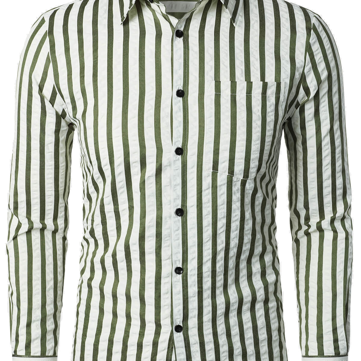 Men's Casual Striped Pocket Button Up Breathable Long Sleeve Shirt
