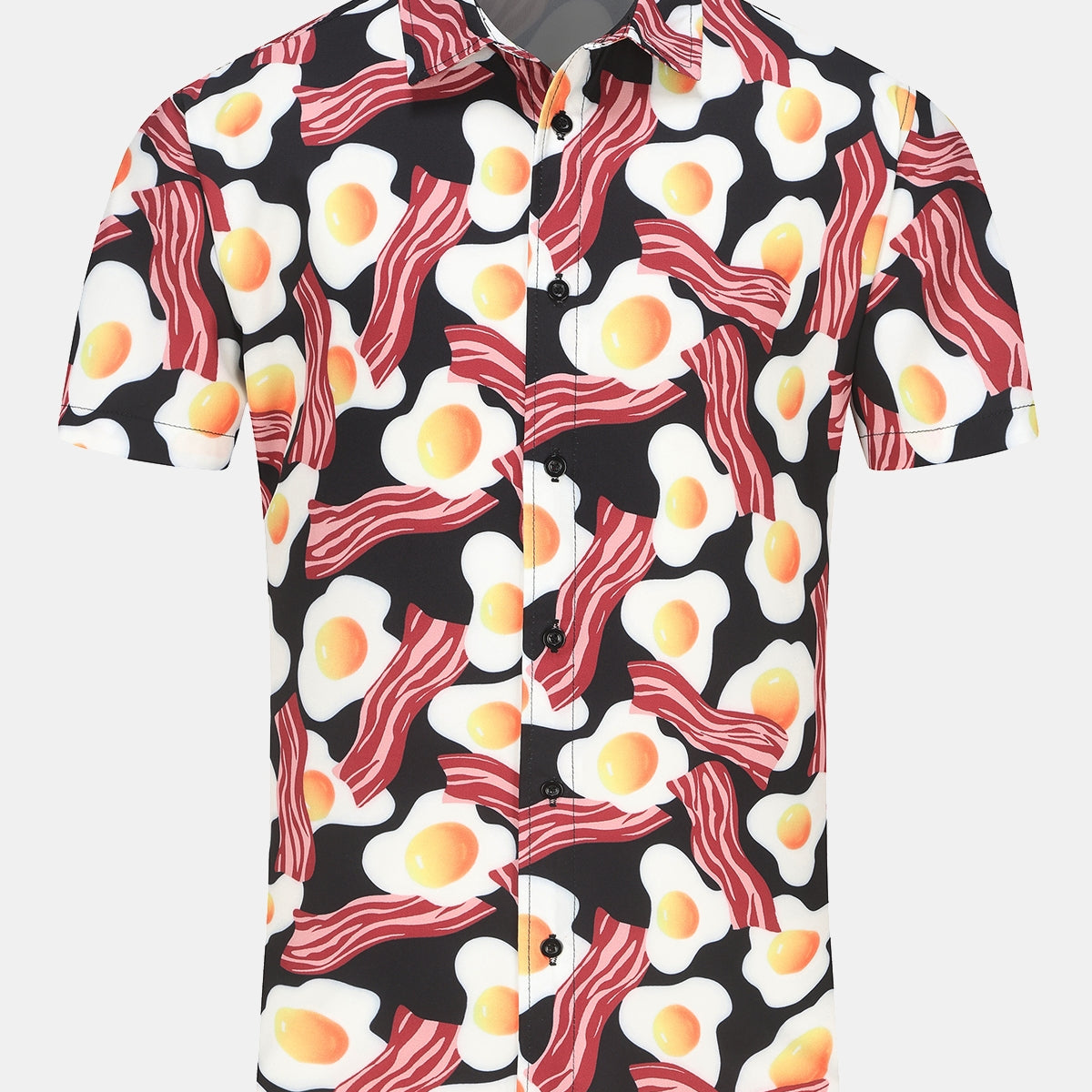 Men's Funny Egg And Meat Print Summer Casual Funny Short Sleeve Shirt