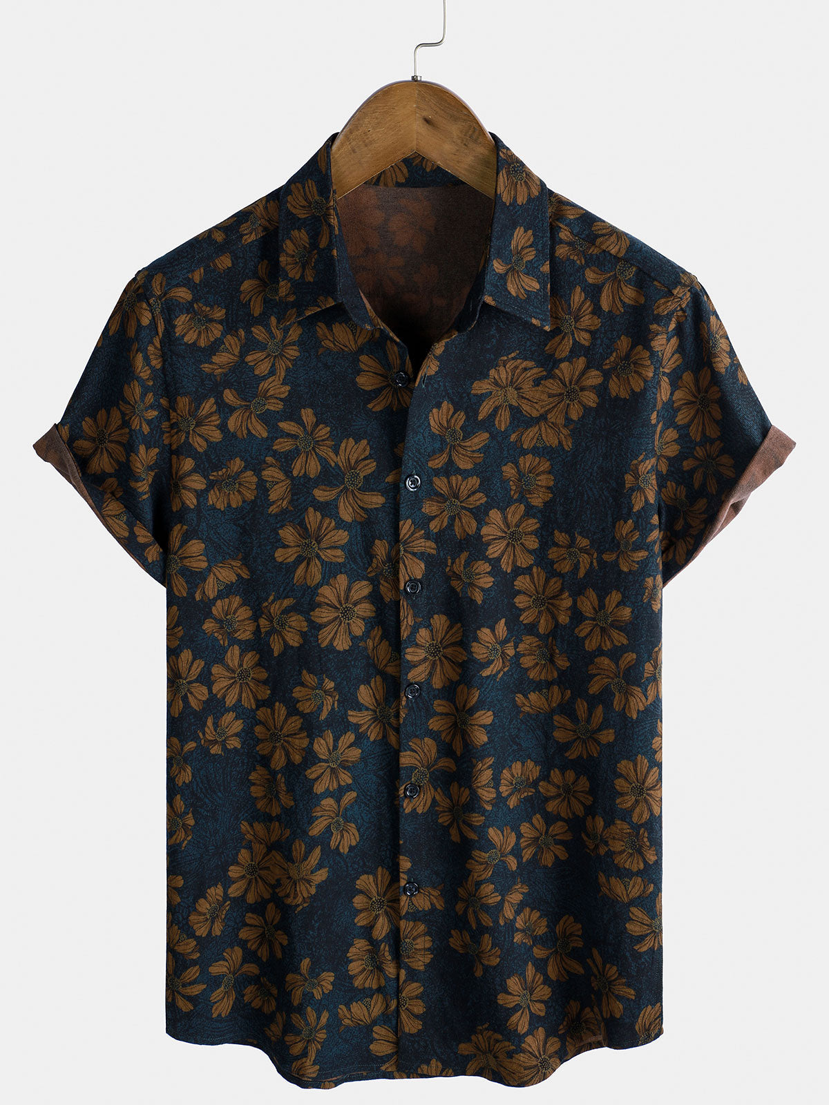 Men's Floral Print Vintage Flower Breathable Holiday Short Sleeve Shirt