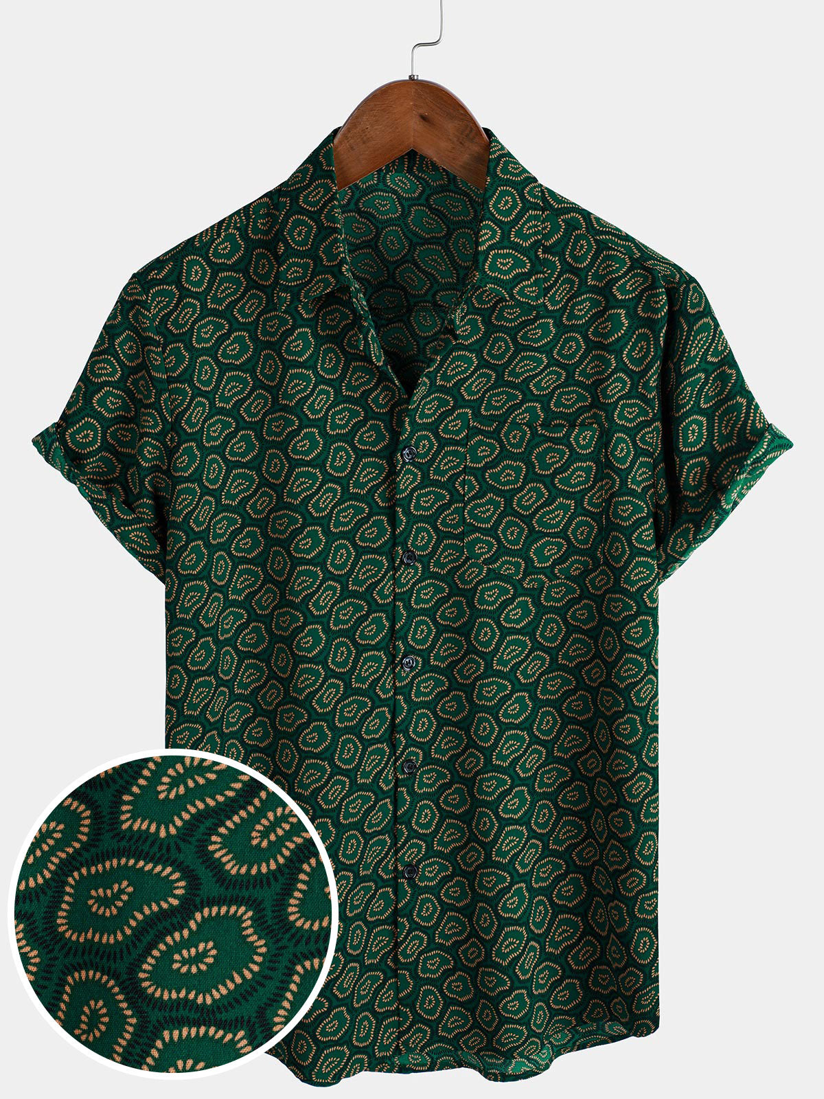 Men's Abstract Green Short Sleeve Pocket Shirt