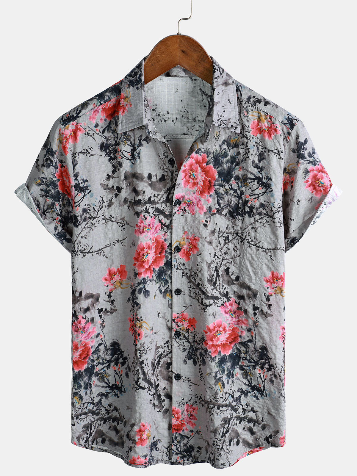 Men's Pink Floral Vacation Short Sleeve Shirt