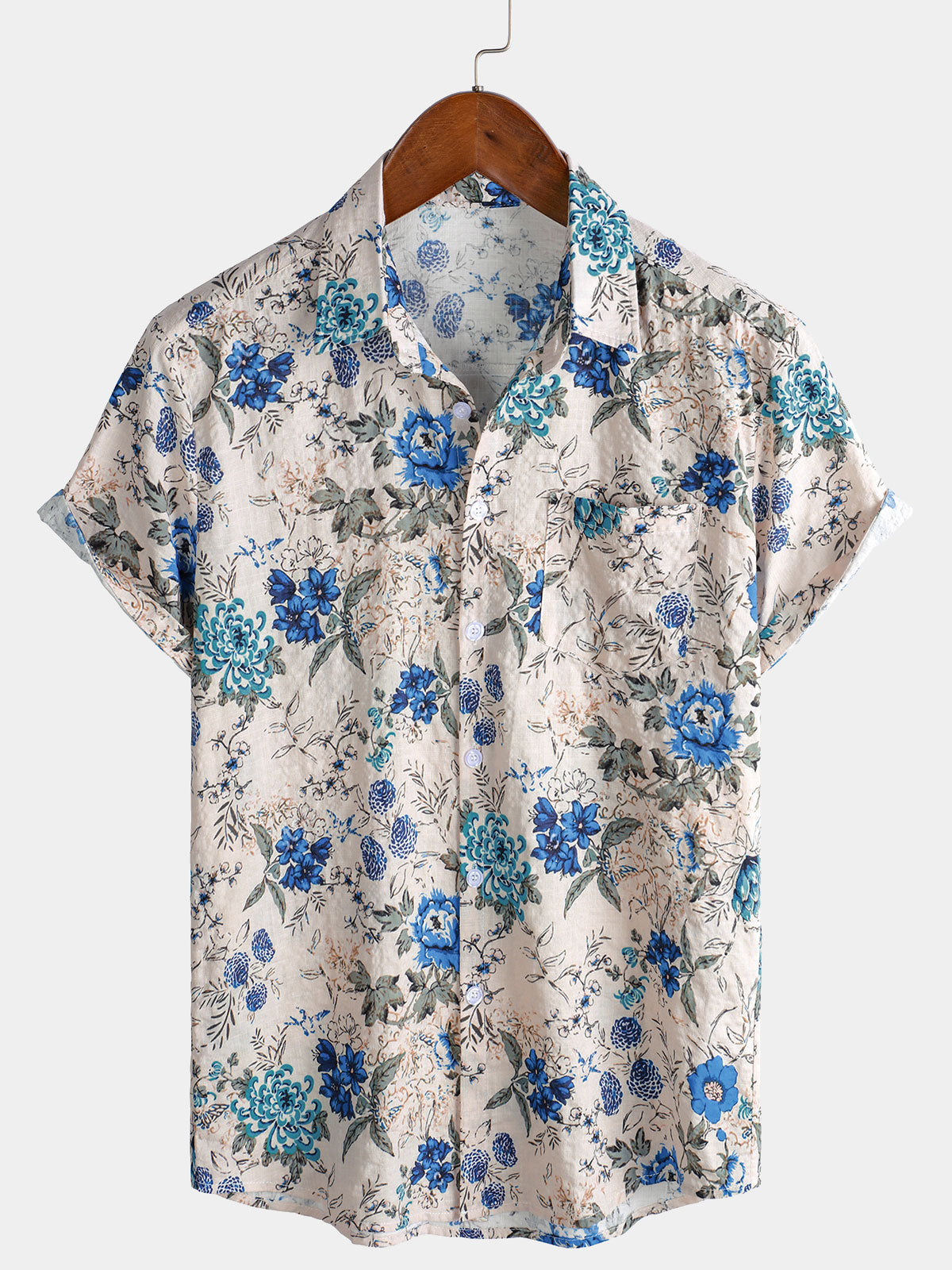 Men's Retro Floral Print Resort Short Sleeve Shirt