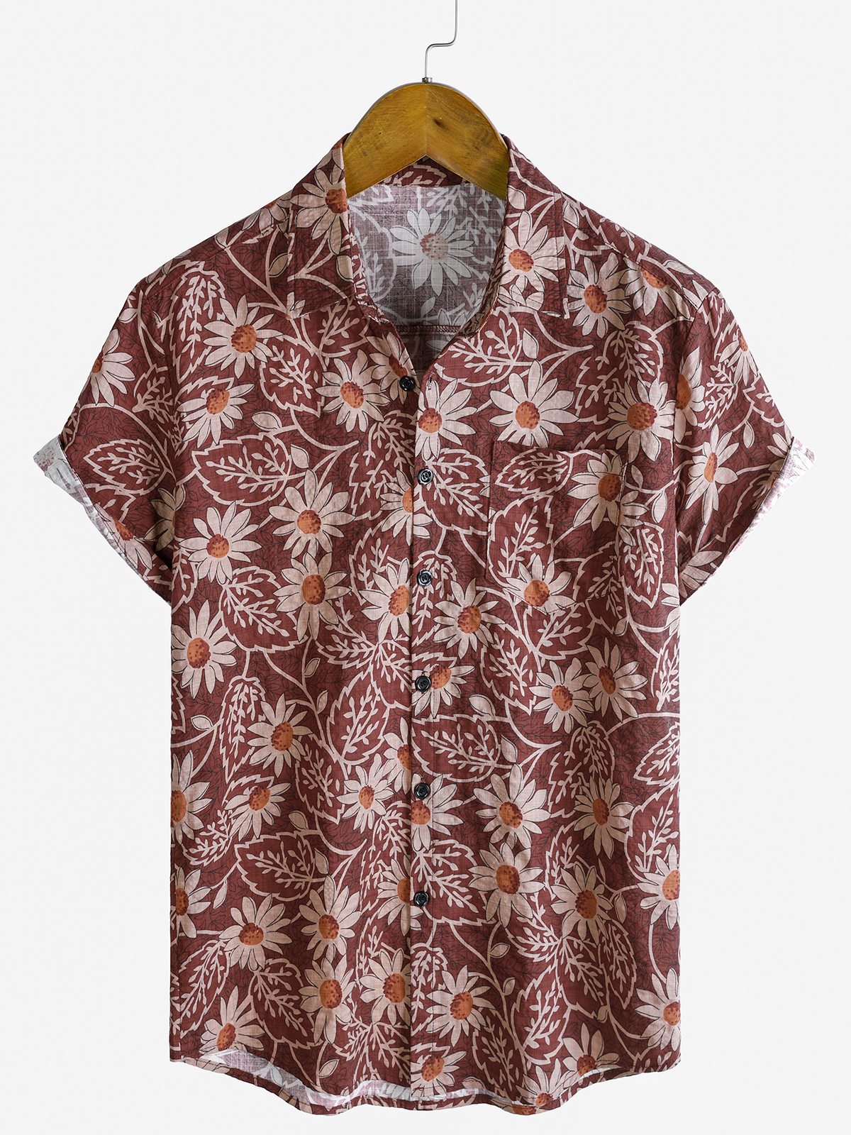 Men's Retro Daisy Print Resort Short Sleeve Shirt