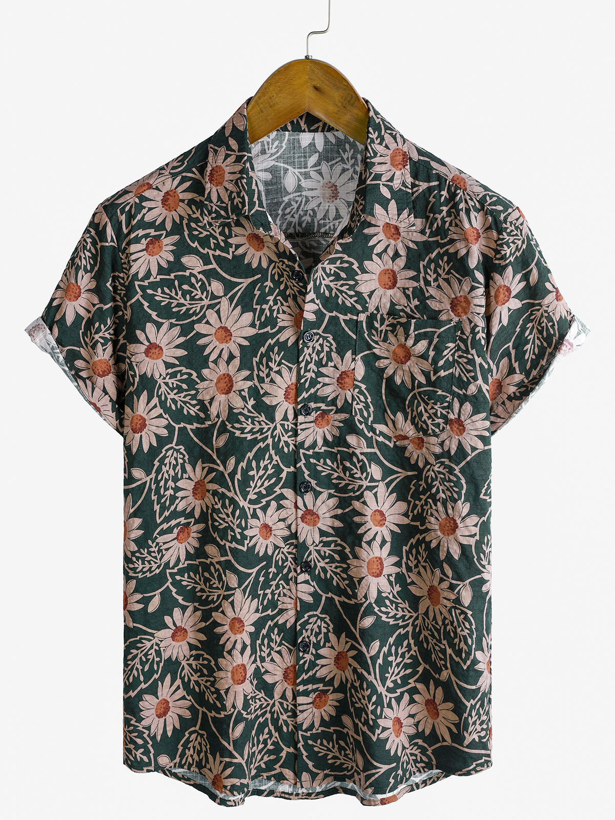 Men's Retro Daisy Print  Short Sleeve Hawaiian Shirt