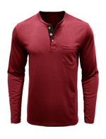 Men's Solid Color Cotton Casual Henry Collar Pocket Long Sleeve T-Shirt