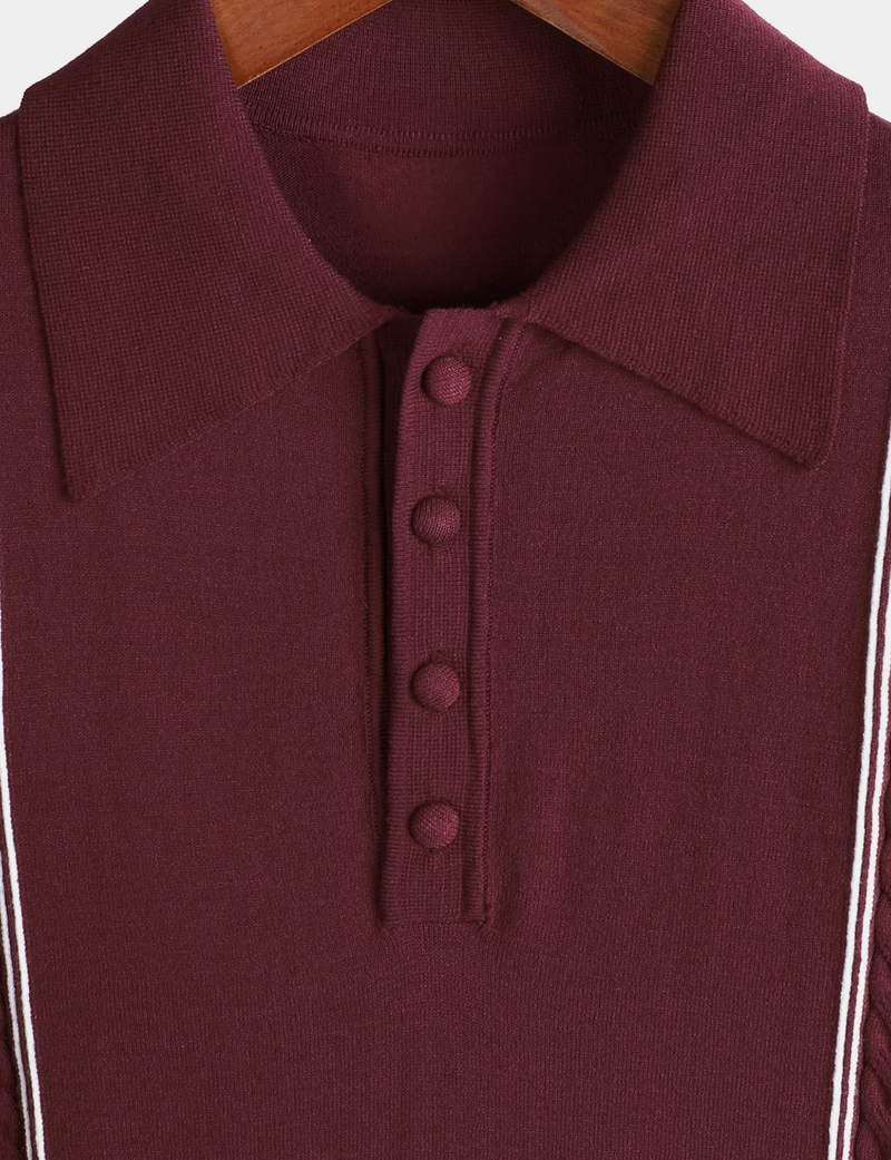 Men's Casual Vintage Knit Short Sleeve Striped Golf Polo Shirt