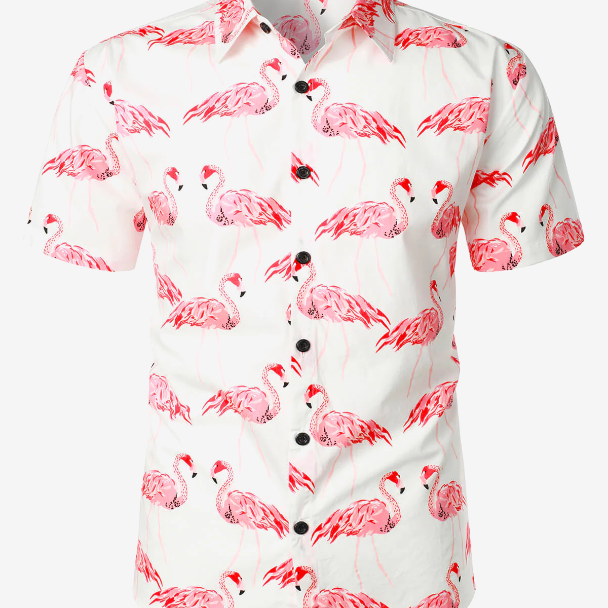 Men's Cotton Pink Flamingo Button Up Animal Hawaiian Tropical Casual Summer Short Sleeve Shirt