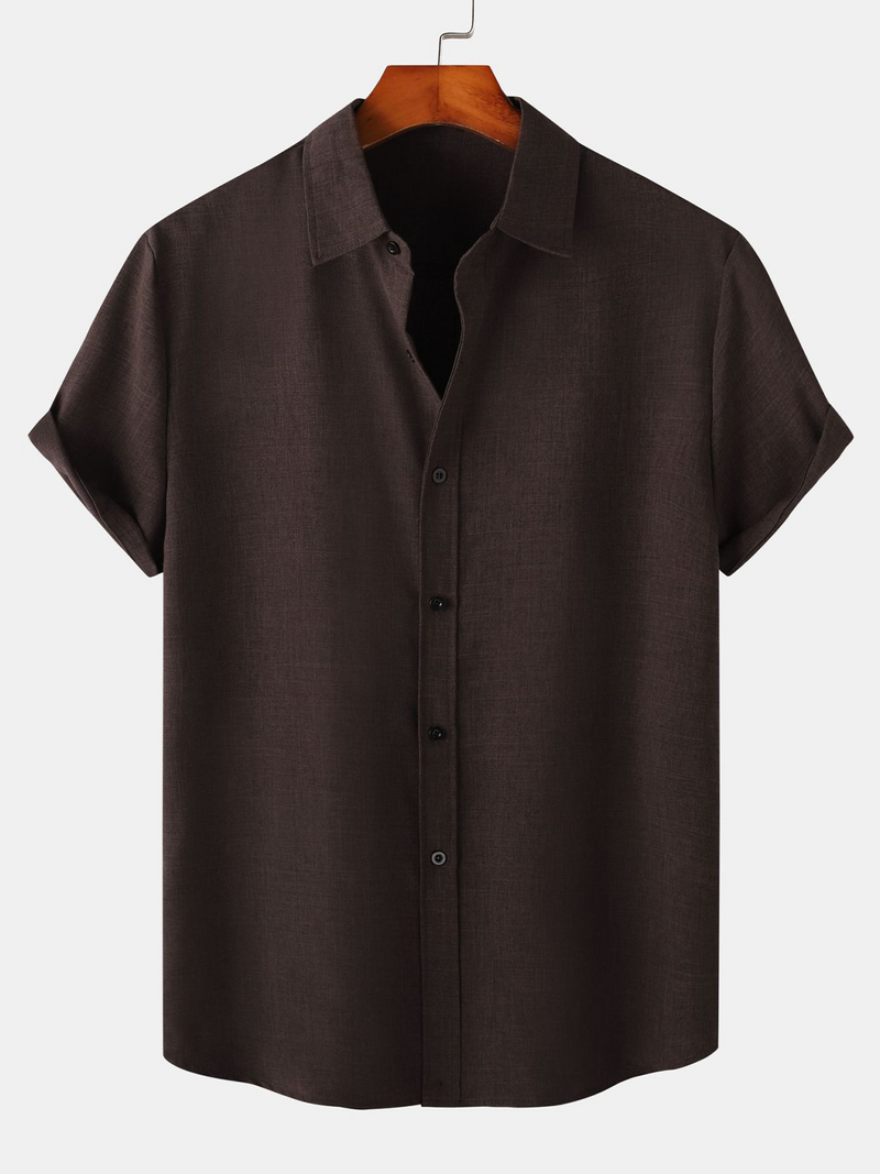 Men's Casual Breathable Solid Color Lapel Summer Short Sleeve Shirt