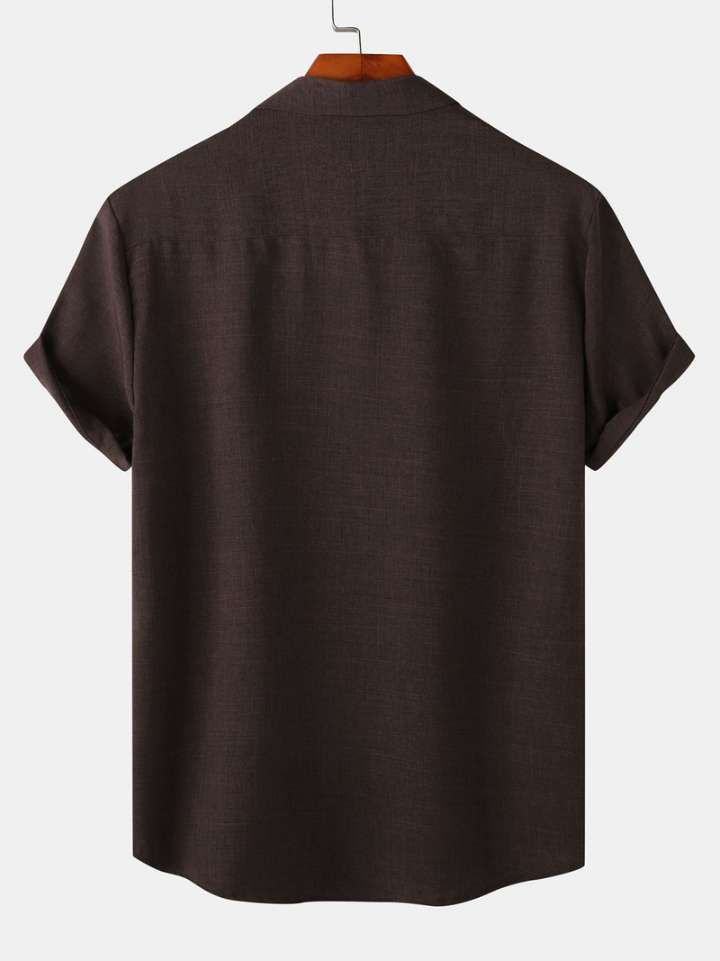 Men's Casual Breathable Solid Color Lapel Summer Short Sleeve Shirt