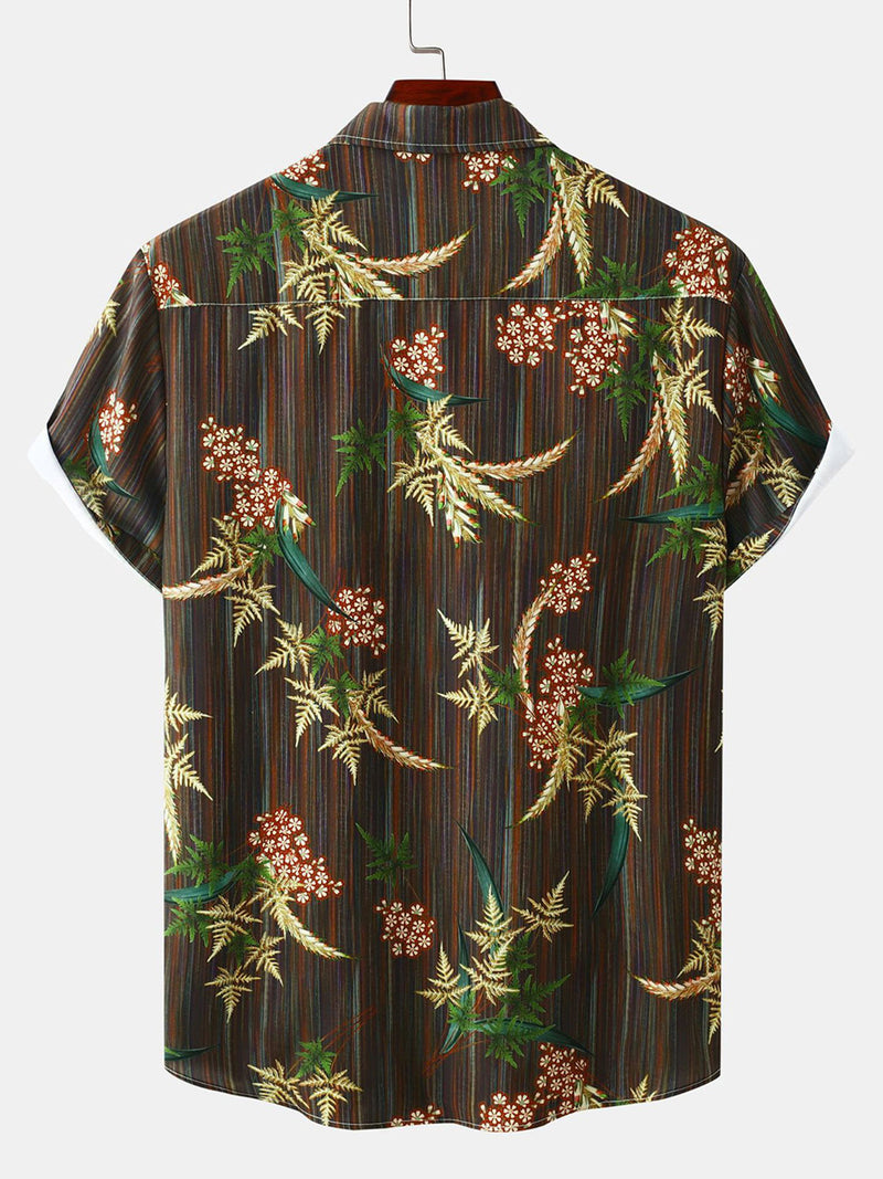 Men's Button Up Casual Vintage Print Vacation Hawaiian Short Sleeve Shirt