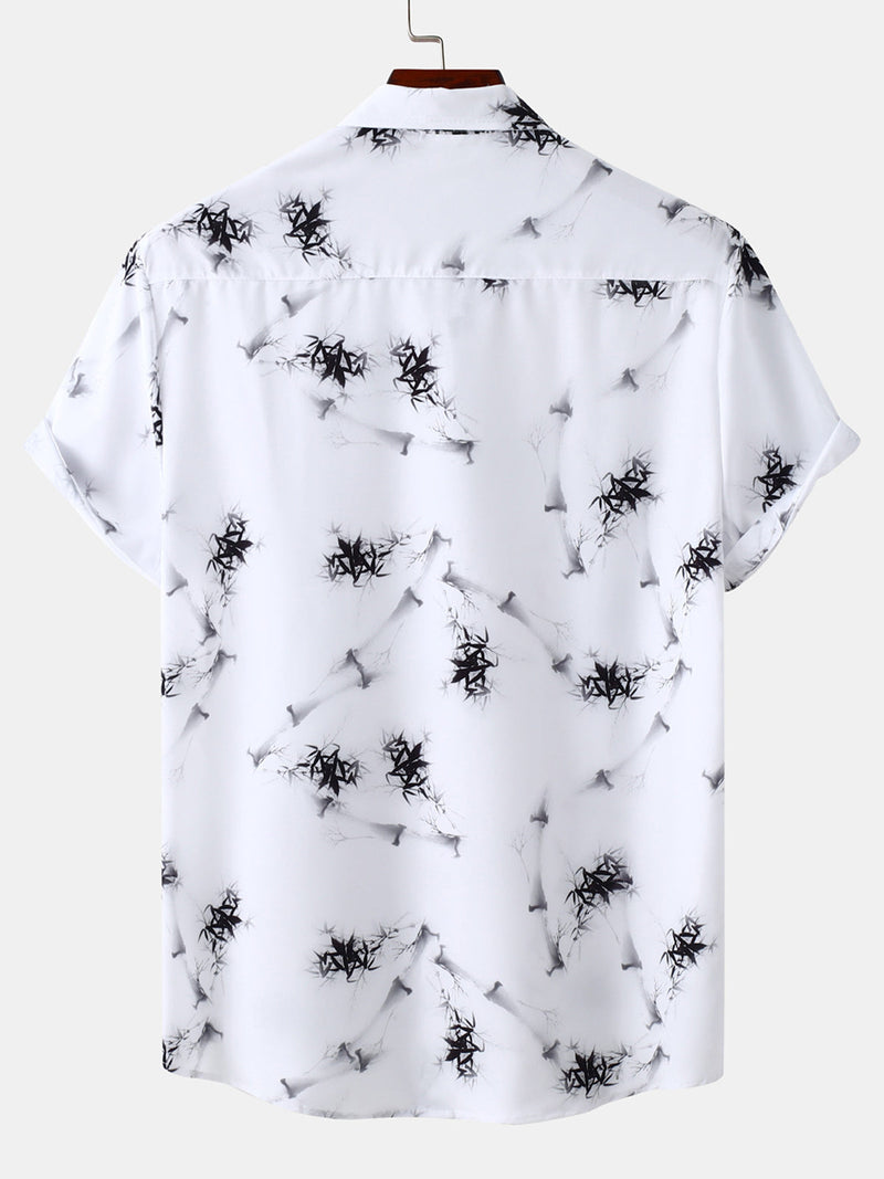 Men's Bamboo Print Vacation Short Sleeve Button Up Casual Shirt