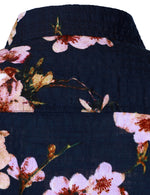 Men's Floral Cotton Tropical Flower Button Up Navy Blue Short Sleeve Hawaiian Shirt
