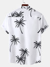 Men's Palm Tree Print Hawaiian Button Up Summer Short Sleeve Shirt