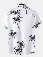 Men's Palm Tree Print Hawaiian Button Up Summer Short Sleeve Shirt