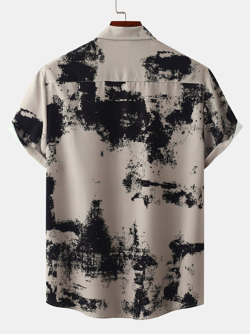 Men's Abstract Print Casual Button Up Short Sleeve Shirt