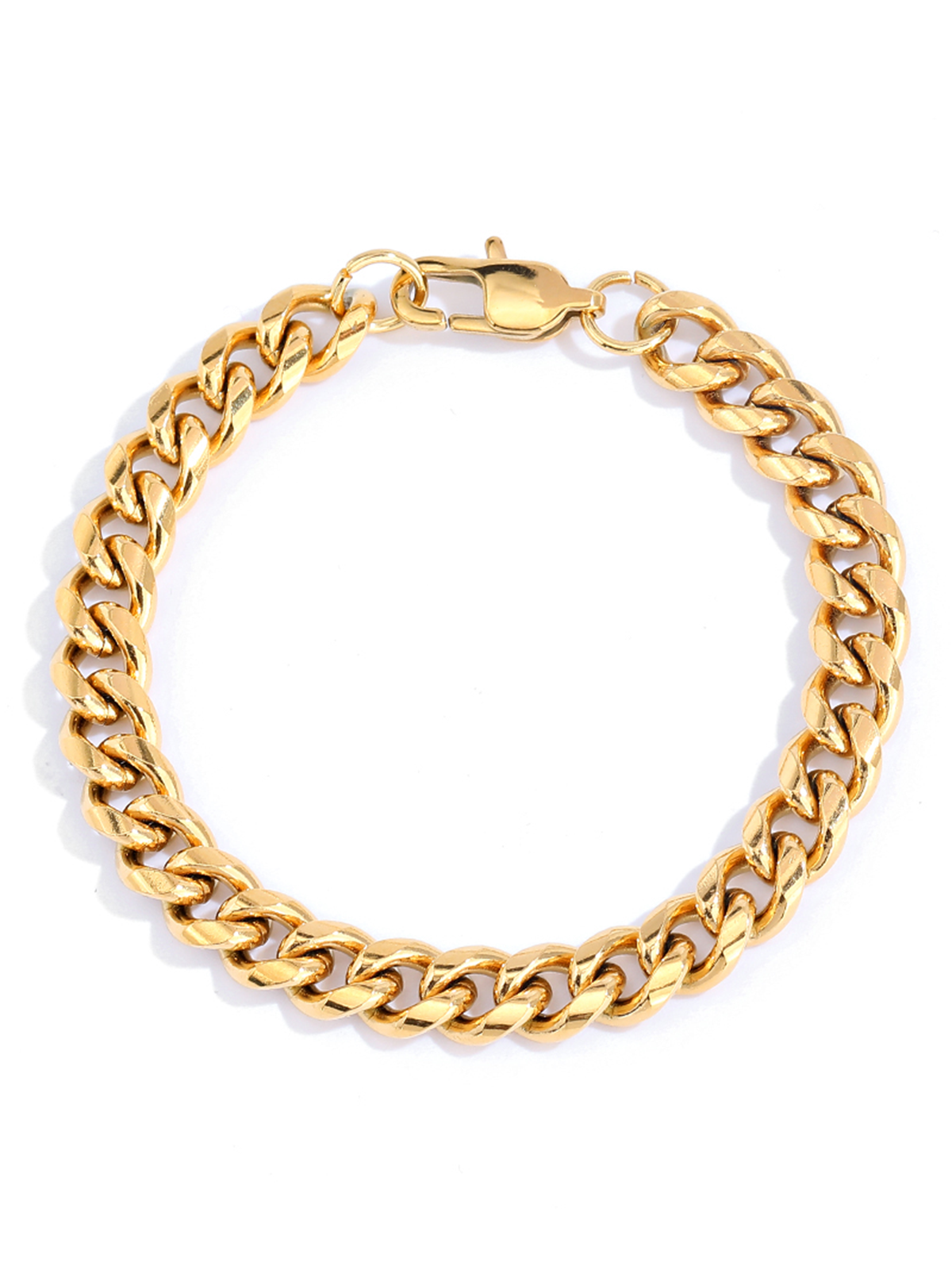 18K Gold Plated Polished Cuban Link Stainless Steel Bracelet