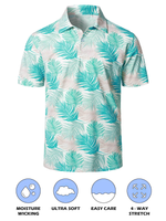 Men's Floral Tropical Print Cotton Summer Short Sleeve Sports Golf Polo Shirt
