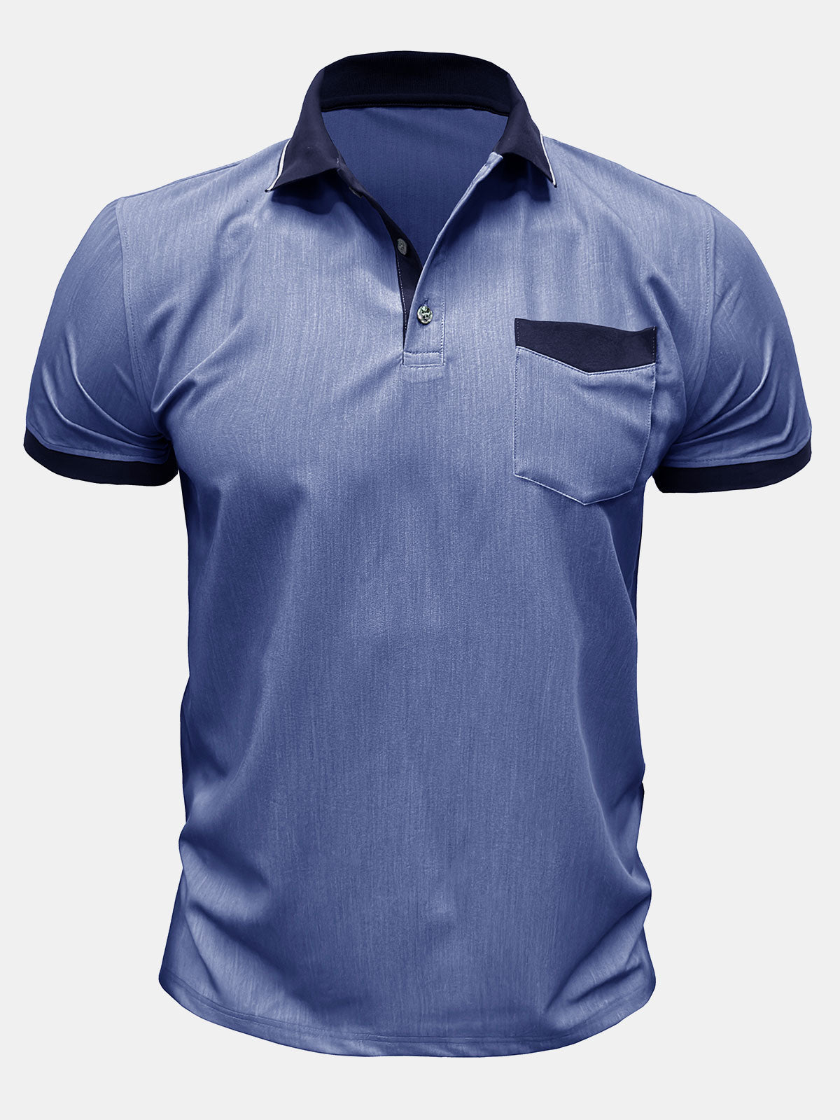 Men's Two-Tone Short Sleeve Polo Shirt with Pocket