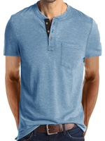 Men's Summer Solid Color Cotton Casual Henley Collar Short Sleeve T-Shirt
